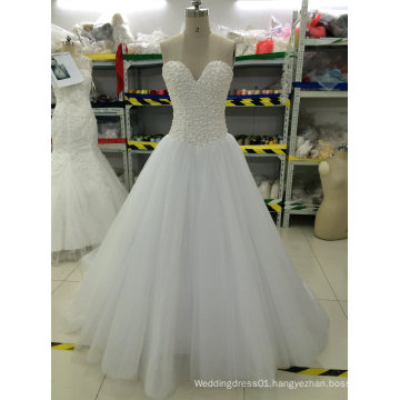 New Bead/Pearl/Rhinestone/Crystal Wedding Dresses with Tulle Train